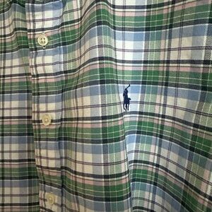 Ralph Lauren Men's Blue and Green Pink Plaid Shirt Large